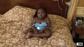 Tiny ebony lady pounded by huge white meat in handicap sex