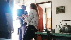 Housewife Without Panties Shows Her Pussy To The Technical Service And Spies On Her Having Hard Sex