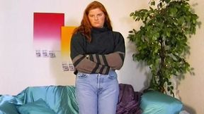 A chubby German teen showing off her shaved pussy