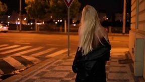 Ravishing blondie exhibitionist walks naked in the streets